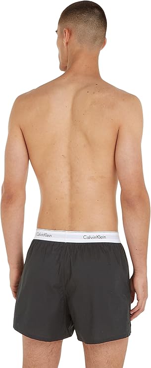 Calvin Klein Men's 2 Pack Logo Slim Fit Woven Boxers, Black